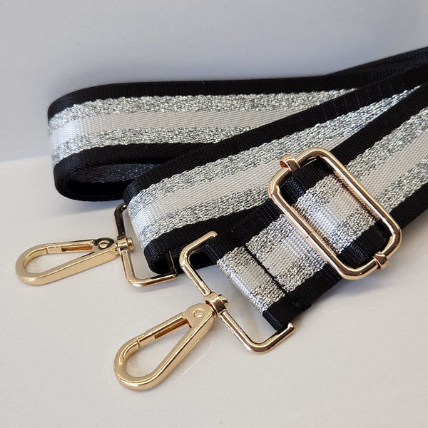 Suprene Bags Handbag & Wallet Accessories Bag Strap - Black And Silver Stripes