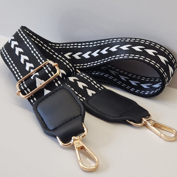 Suprene Bags Handbag & Wallet Accessories Black Bag Strap - Arrow