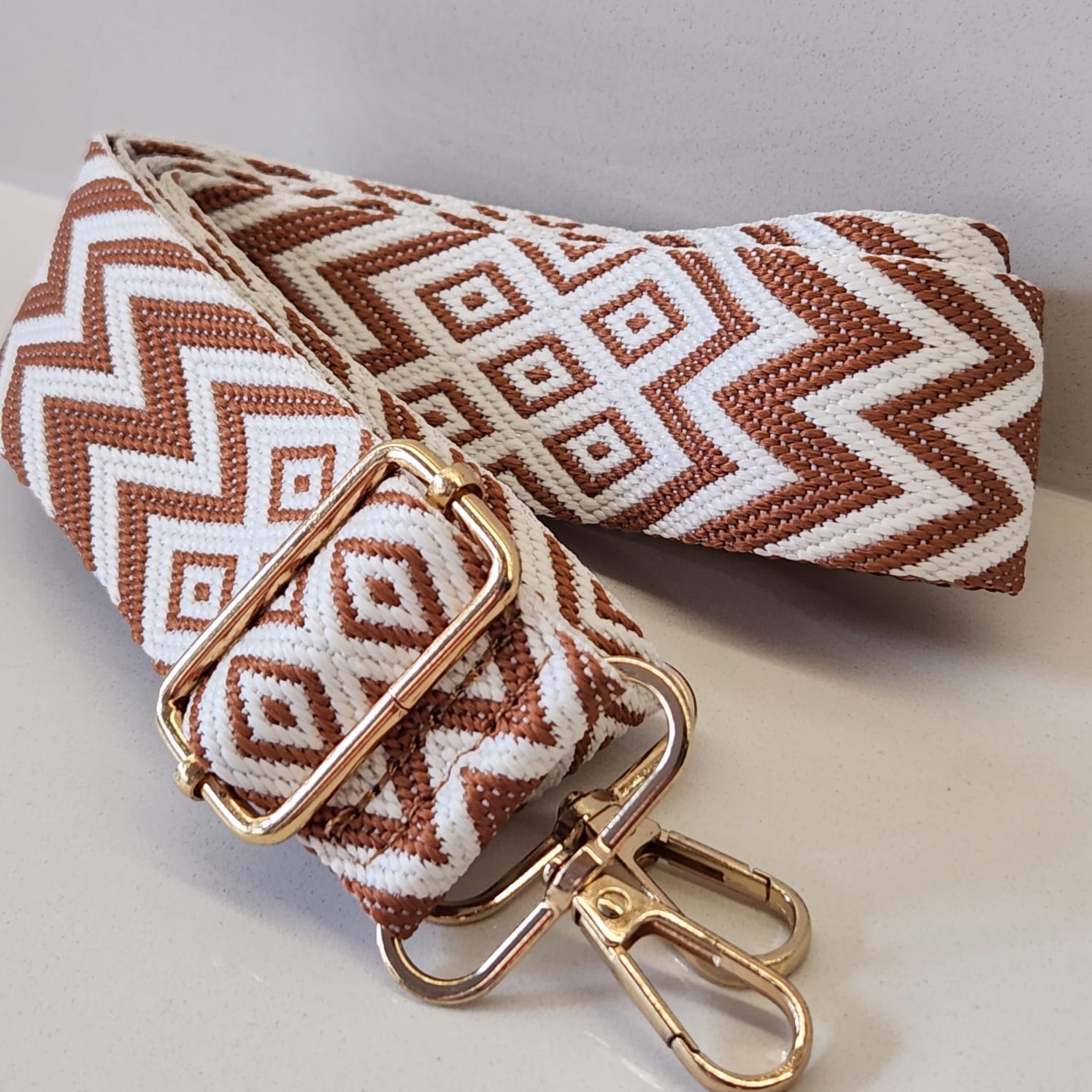 Suprene Bags Handbag & Wallet Accessories Brown & White Bag Strap - Chevron