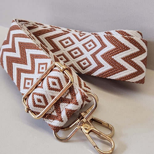 Suprene Bags Handbag & Wallet Accessories Brown & White Bag Strap - Chevron