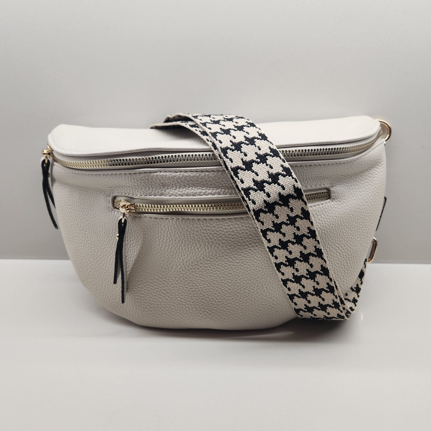 Suprene Bags Handbags Beige Double Zipper Compact - Gold Hardware