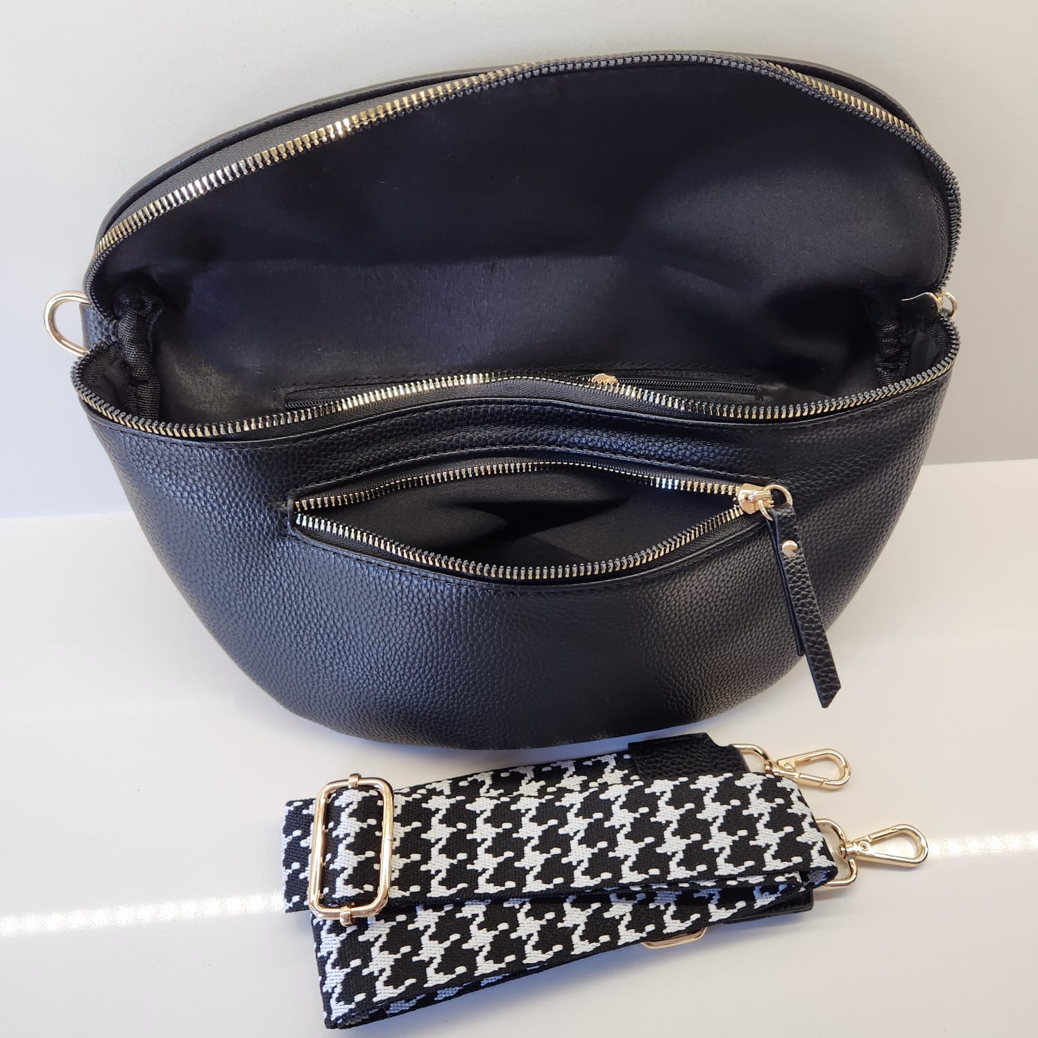 Suprene Bags Handbags Double Zipper Compact - Gold Hardware